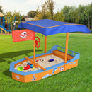 Keezi Kids Sandpit Wooden Boat Sand Pit with Canopy Bench Seat Beach Toys 150cm - ONLINE ONLY