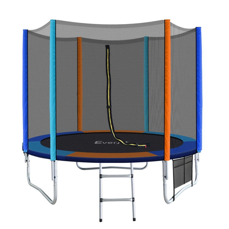 EFit 8FT Trampoline for Kids w/ Ladder Enclosure Safety Net Pad Gift Round- ONLINE ONLY