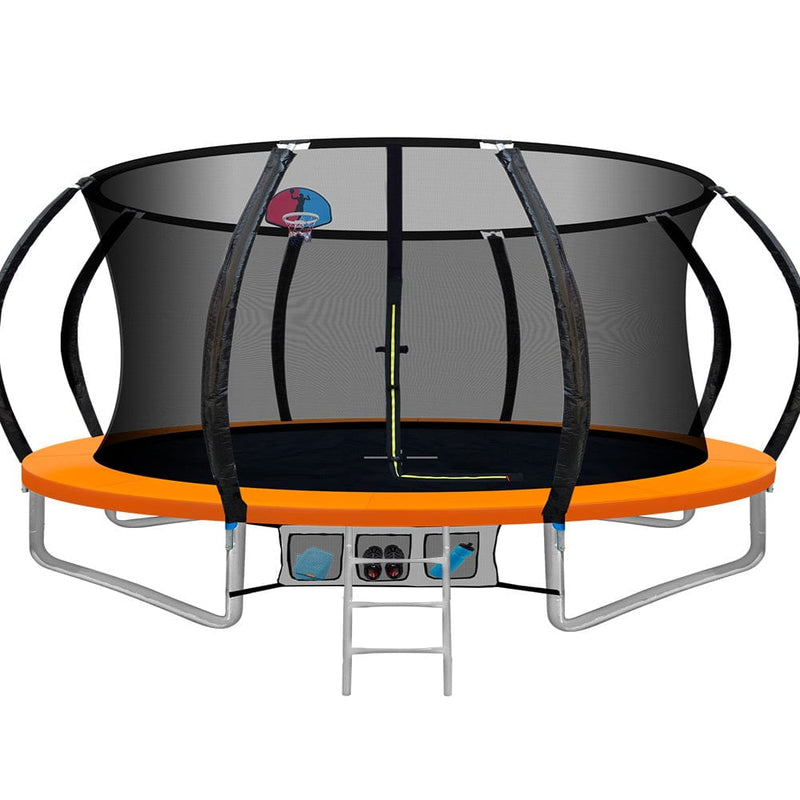 EFit 14FT Trampoline for Kids w/ Ladder Enclosure Safety Net Rebounder Orange- ONLINE ONLY