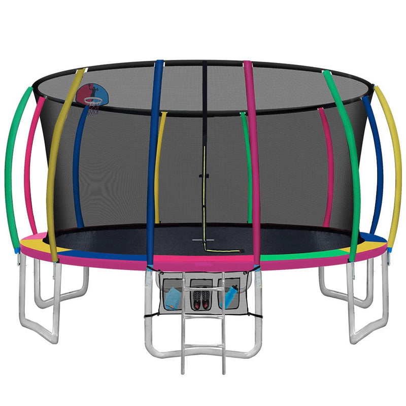 E FIT 16FT Trampoline Round Trampolines With Basketball Hoop Kids Present Gift Enclosure Safety Net Pad Outdoor Multi-coloured [ONLINE ONLY]