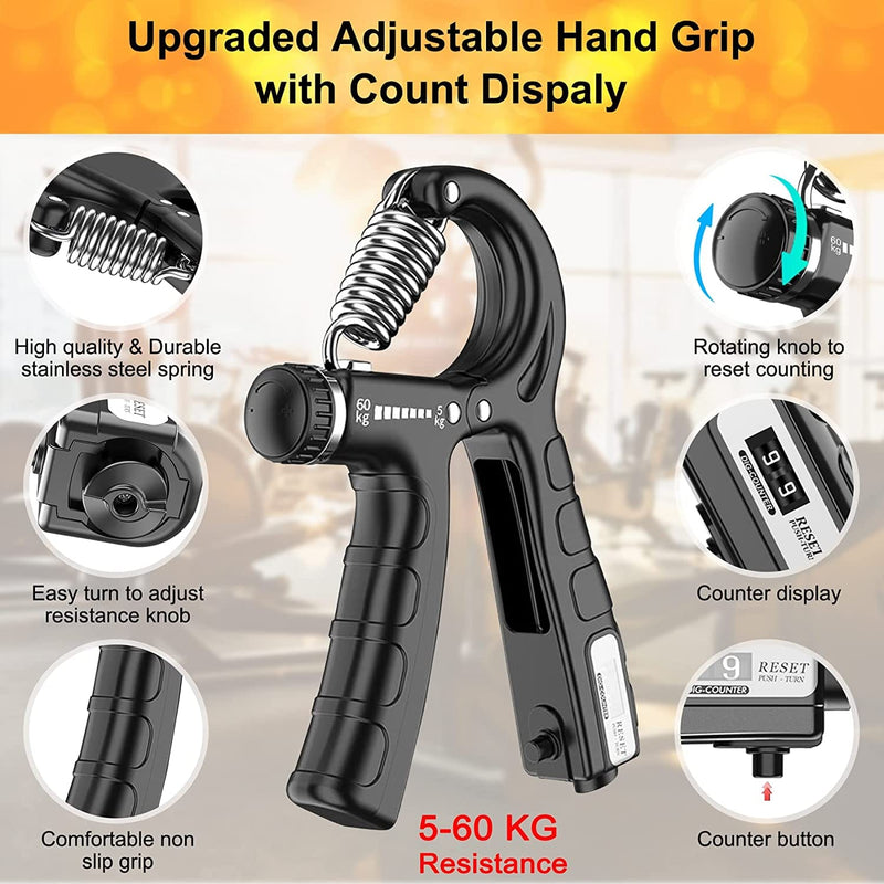2 Pack Adjustable Hand Grip Strengthener for Hand Grip Strength and Wrist Rehabilitation (Resistance 5-60 kg) - Online Only