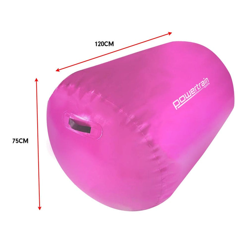 Powertrain Sports Inflatable Gymnastics Air Barrel Exercise Roller 120 x 75cm - Pink - ONLINE ONLY