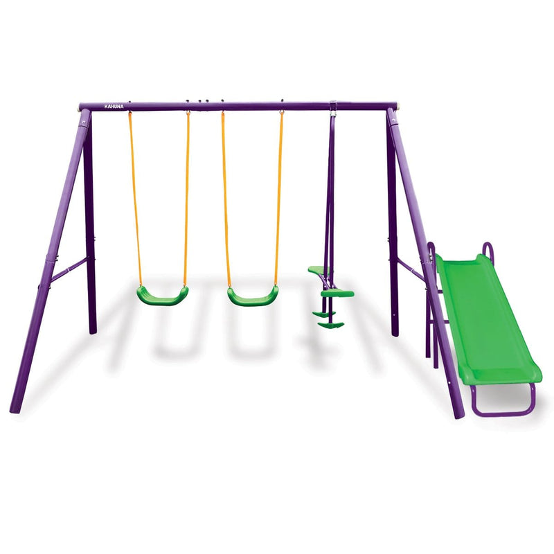Kahuna Kids 4-Seater Swing Set with Slide Purple Green - ONLINE ONLY - Free Shipping!