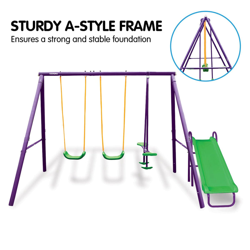 Kahuna Kids 4-Seater Swing Set with Slide Purple Green - ONLINE ONLY - Free Shipping!
