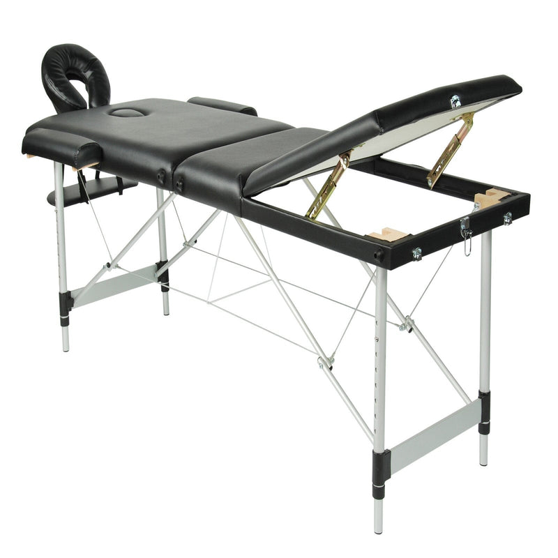 YES4HOMES Black 3 Fold Portable Aluminium Massage Table Massage Bed Beauty Therapy - Online Only