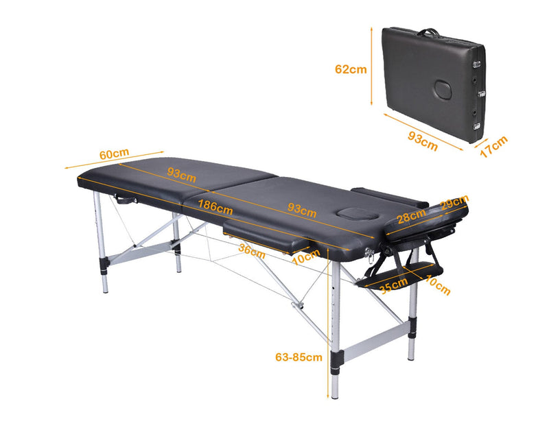 YES4HOMES 2 Fold Portable Aluminium Massage Table Massage Bed Beauty Therapy Black - Online Only