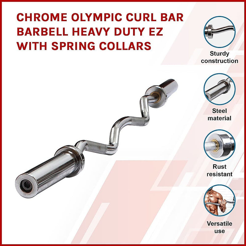 Chrome Olympic Curl Bar Barbell Heavy Duty EZ with Spring Collars [ONLINE ONLY]