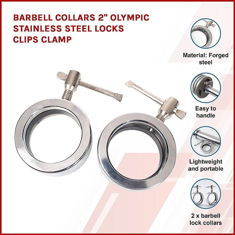 Barbell Collars 2" Olympic Stainless Steel Locks Clips Clamp [ONLINE ONLY]