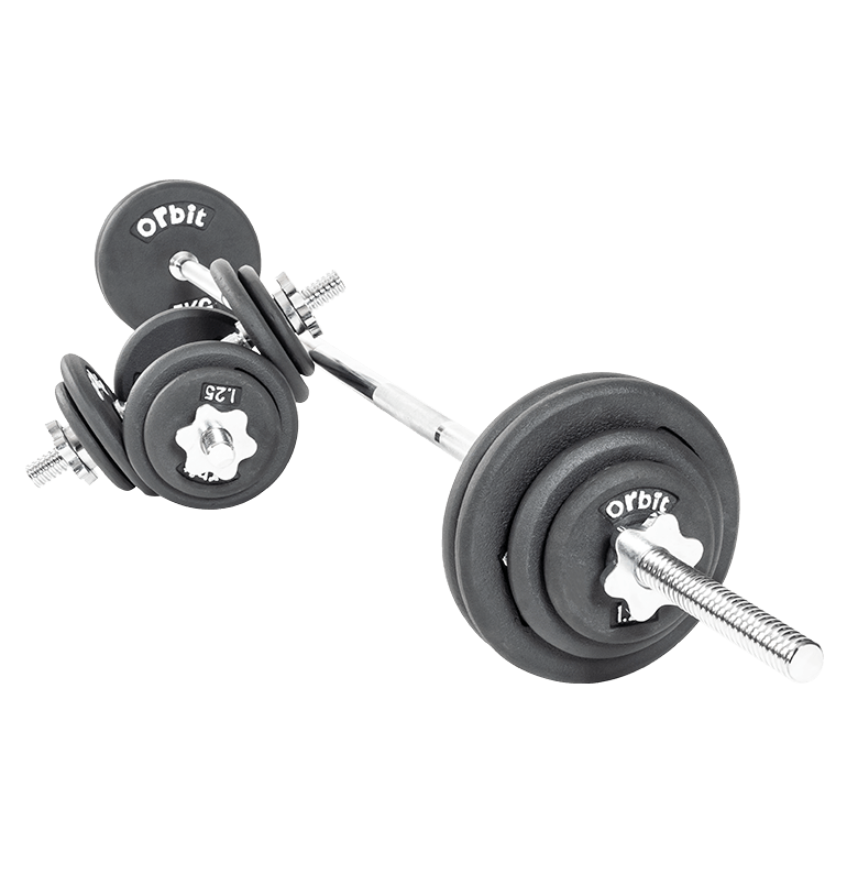 Orb 50kg Adjustable Dumbbell set with barbell