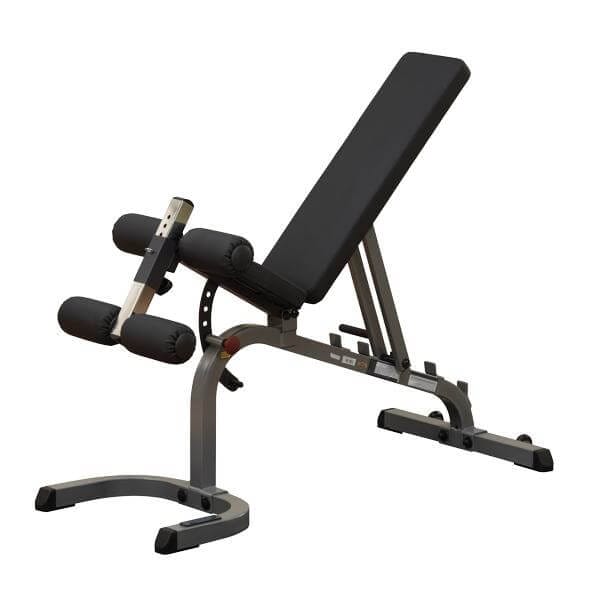 Body-Solid Flat Incline Decline Bench with Wheels for easy stow away.